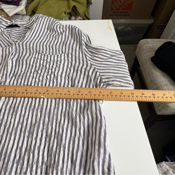 Jane and Delaney Large Elegant gray and White Striped Button Down Shirt - Picture 7 of 7